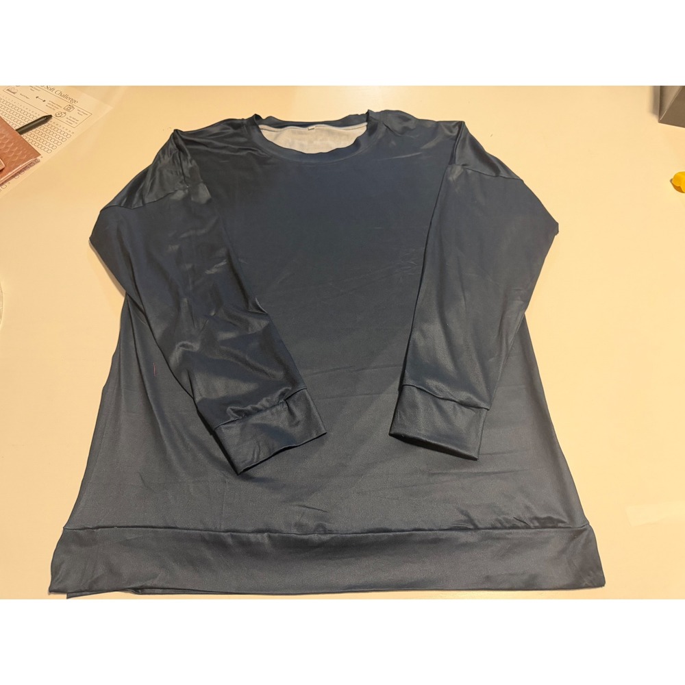 Unbranded Navy Blue Long Sleeve Crewneck Satin Finish Pullover Top XL